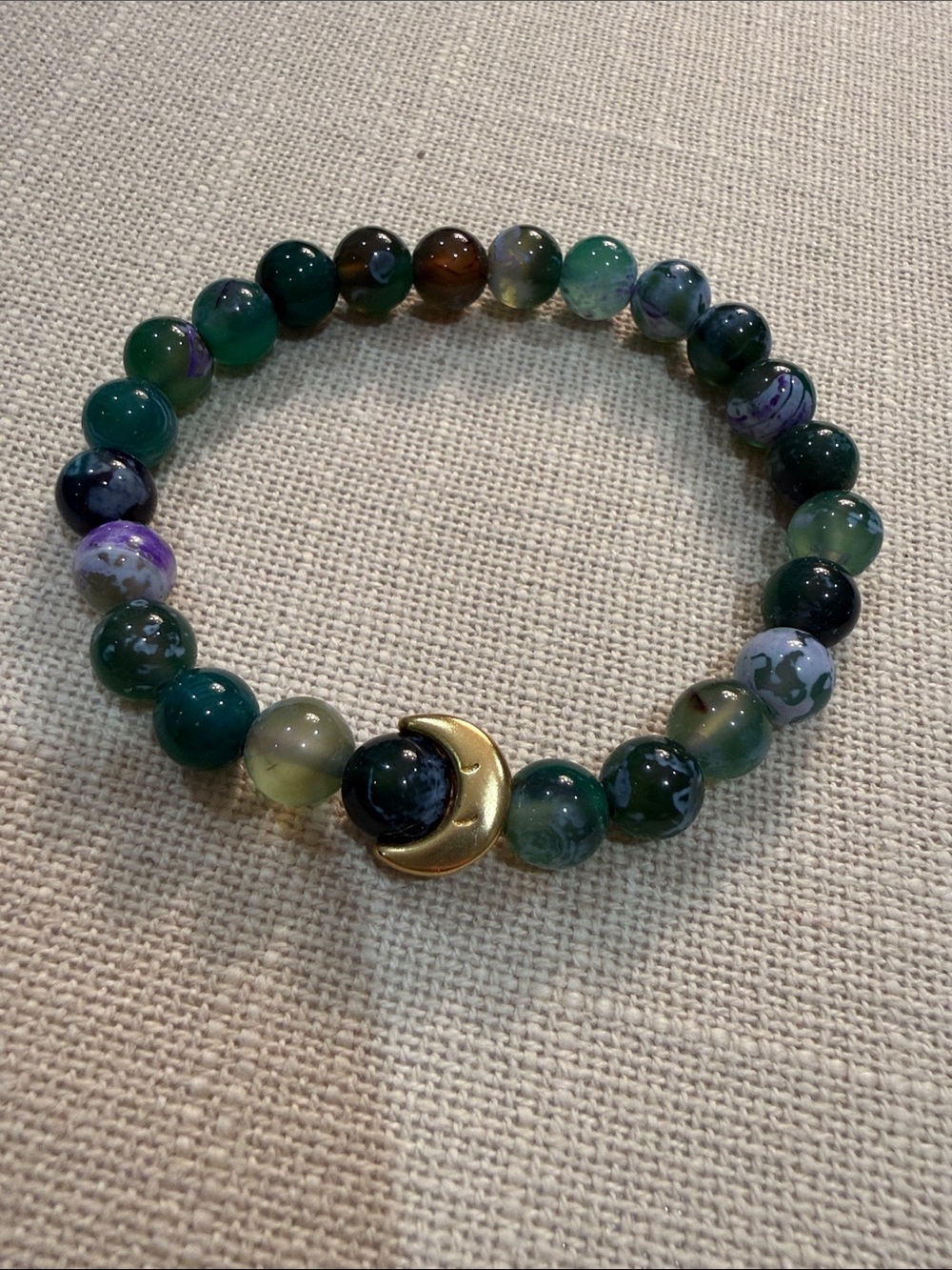 Park Lane Green Agate Beaded Bracelet with Gold Crescent Charm